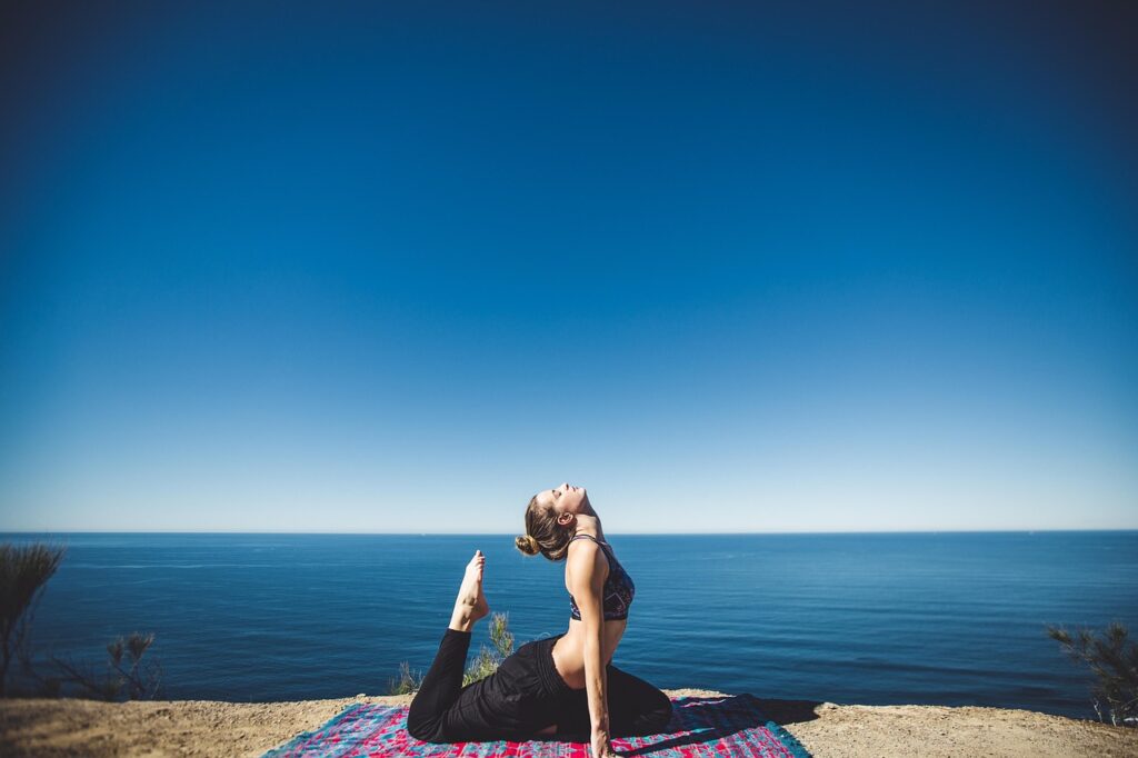 woman, yoga, coast, exercise, fitness, lifestyle, ocean, person, relaxing, sea, seaside, shore, stretching, nature, water, workout, wellness, stretch, yoga pose, international yoga day