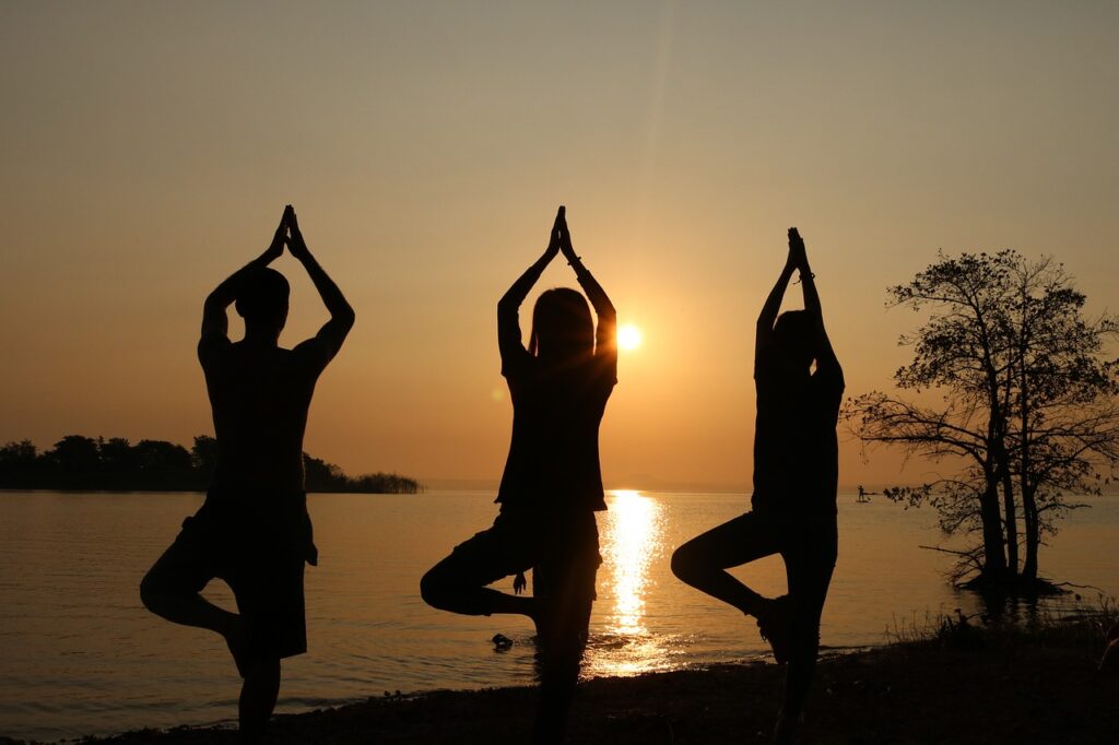 dawn, yoga, island, sun, nature, heath day, happy day, brown yoga, brown island, international yoga day, yoga pose, people doing yoga